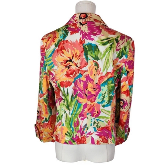 Bandolino Floral Stretch Blazer Jacket Pink Green Multicolor Size 10 - Picture 3 of 6